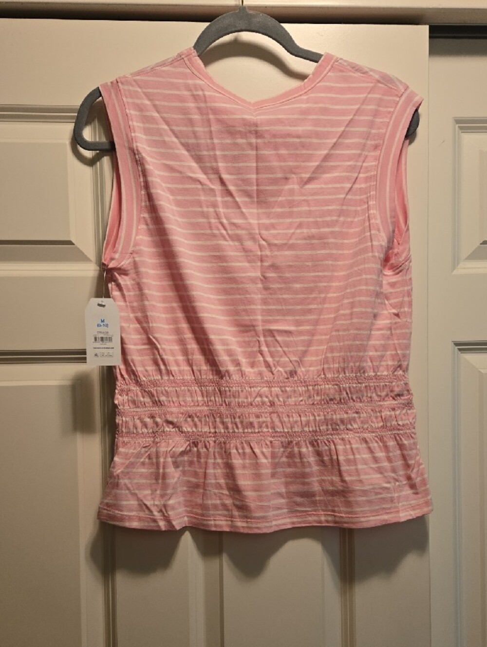 Time and Tru Pink and White Striped Sleeveless Peplum Top - Picture 5 of 6